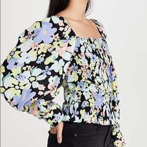 Free People Ariana Print Smocked Elastic Top